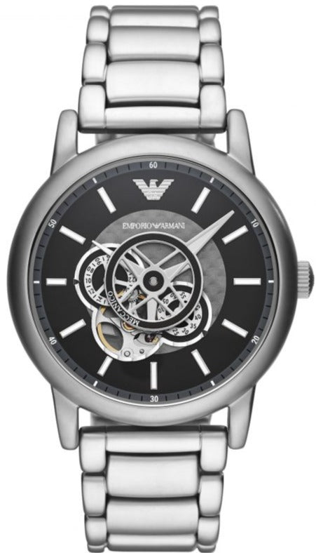 Emporio Armani Meccanico Automatic Skeleton Black Dial Silver Steel Strap Watch For Men - AR60021 - Image 7